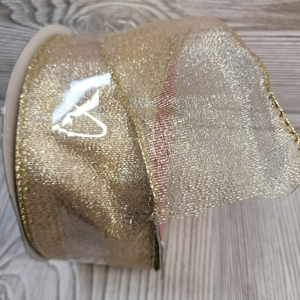 Holiday Inspirations Metallic‎ Gold Wired Ribbon Christmas Sheer 100ft Roll 2.5"